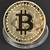 Moneda Bitcoin Colectie Aurie Suvenir BTC - Criptomoneda Decorativa Aliaj Metalic 4cm Diametru