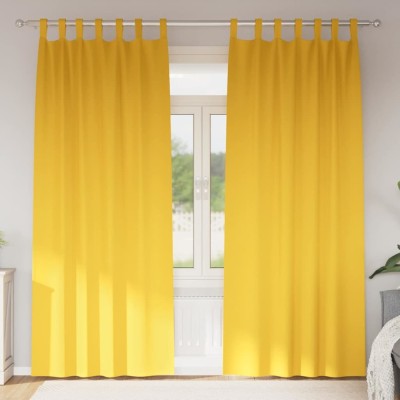 Perdele cu perdele 2 pcs galben muștar 245 x 140 cm Poliester foto