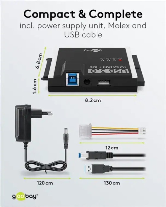 Adaptor de hard disk USB 3.0 pentru IDE si SATA 2.5 / 3.5 inchi Goobay 72013