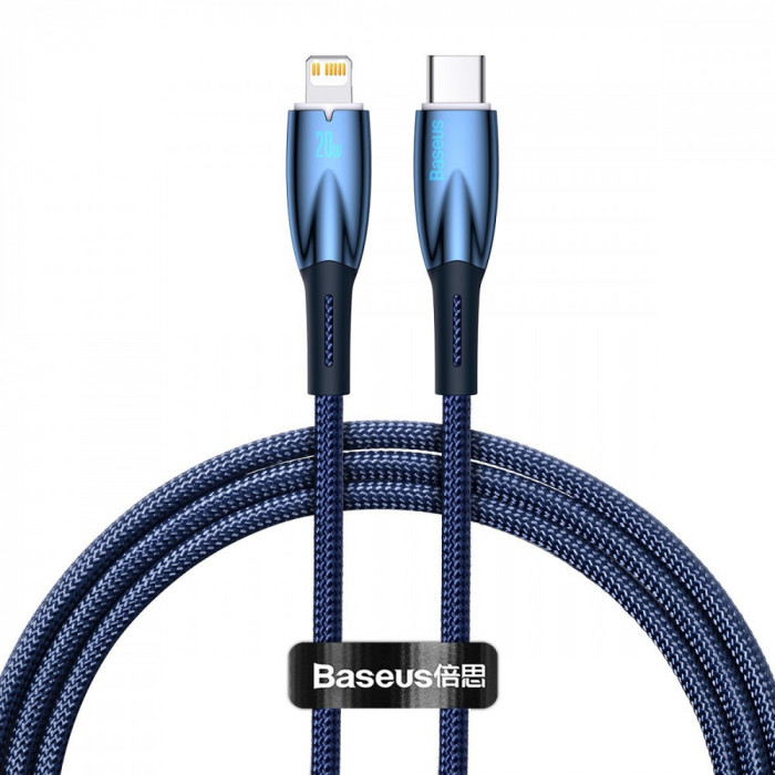 Cablu De &icirc;ncărcare Rapidă Din Seria Baseus Glimmer USB-C - Lightning 20W 480Mbps 1m Albastru CADH000003
