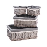 Cumpara ieftin Set 4 cosuri depozitare lemn rachita gri 20 x 15 x 12 cm, 34,5 x 25 x 14 cm, 40 x 30 x 16 cm