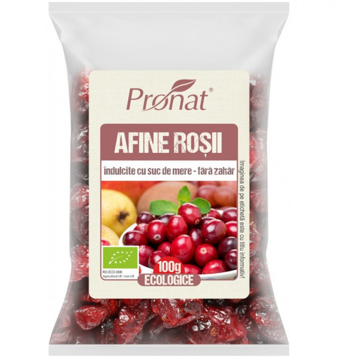 Afine rosii bio indulcite cu suc de mere, 100g Pronat