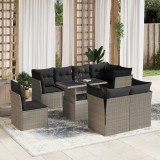 VidaXL Set canapele de grădină cu perne, 9 piese gri deschis poliratan