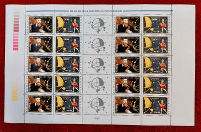 ✅RO 2003/LP 1614b,500 ani Nostradamus,coala de 10 serii+5 vign, MNH,cota 320lei foto