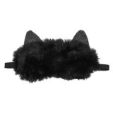 Mască de dormit cu blană artificială neagră și urechi cu sclipici, 20 cm, CMCLASS