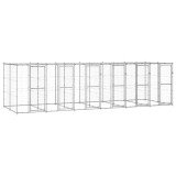 Padoc caini exterior cu acoperiș vidaXL, 14.52 m&sup2;, oțel galvanizat, argintiu, 660x220x180 cm, cusca, tarc