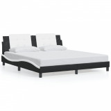 VidaXL Cadru de pat cu lumini LED negru/alb 180x200 cm piele ecologică