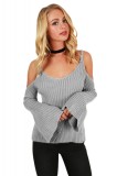 BL994-18 Pulover cu aspect reiat, umerii goi si maneci lungi tip clopot, L