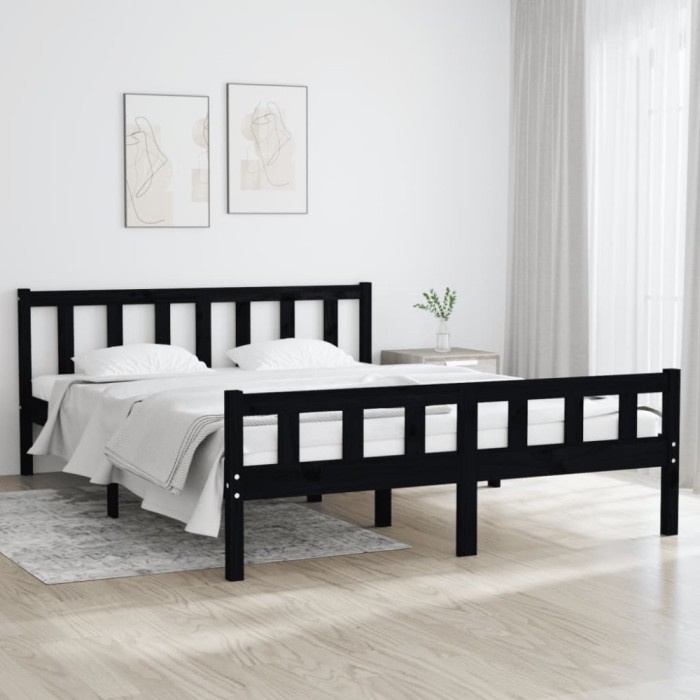 vidaXL Cadru de pat, negru, 120x200 cm, lemn masiv de pin 810678