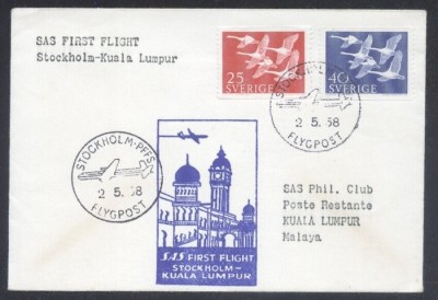 Sweden 1958 Aviation, Commemorative cover, SAS First Flight K.348 foto