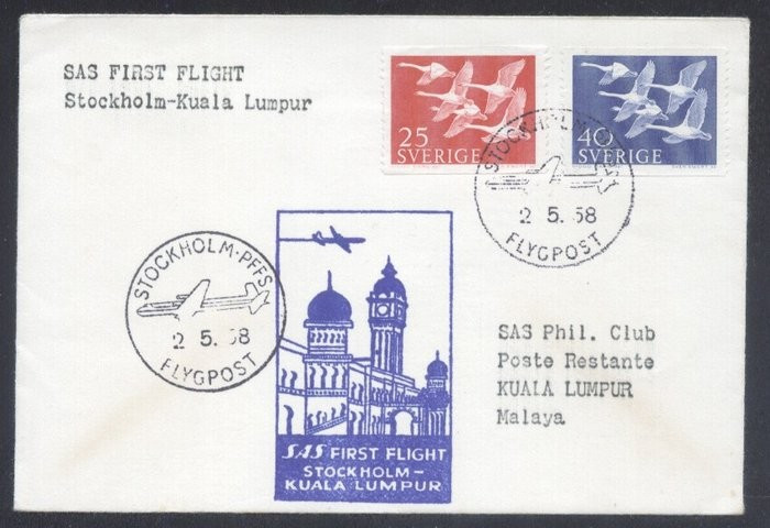 Sweden 1958 Aviation, Commemorative cover, SAS First Flight K.348