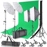 Cumpara ieftin Kit studio foto,2 lumini softbox,2 umbrele,suport fundal 2x3 m,4x bec 135W, 3 panze fundal multicolore + geanta transport, Dactylion
