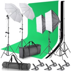 Kit Studio Foto Lumini Profesionale 2 softbox + 2 umbrele + suport fundal + 3 panze Andoer foto