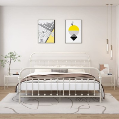 vidaXL Noptiere, 2 buc., alb și transparent, metal și sticlă 325094 foto