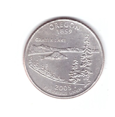 Moneda SUA 25 centi/quarter dollar 2005 P, Oregon 1859 Crater Lake, stare buna foto