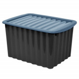 Cutie practica cu capac 18 L pentru depozitare si organizare, 39 x 29 x 22.5 cm, Negru/Albastru