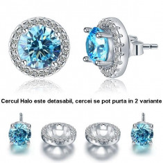 Cercei Borealy Argint Diamonds Halo One Two Blue foto