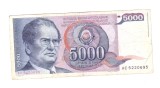 Bancnota Yugoslavia 5000 dinara 1 mai 1985, circulata, stare buna