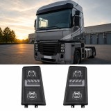 Cumpara ieftin Set Faruri LED stanga + dreapta cu 2 lupe pentru Renault Premium II DXi Route Distribution, 24V, DRL Alb-Portocaliu, Startup Effect