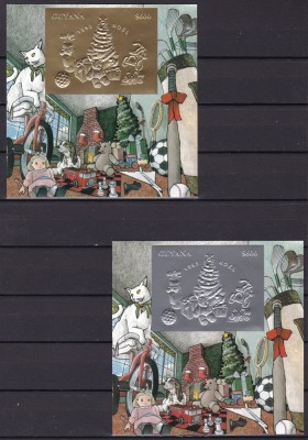 Guyana 1993 Craciun pisici SAH MI bl.351,352 MNH w62 foto
