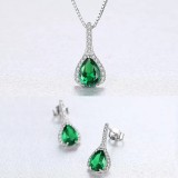 Cumpara ieftin Set Cercei si Lantisor Din Argint S925 Zirconiu Verde Smarald Duchess Set279C