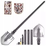 Lopata Multifunctionala DEPOX&reg; 8 in 1, Otel Inoxidabil, 76cm, Negru, Ideallstore, cu Fierastrau, Cutit, Fluier, Amnar, Spargator geamuri