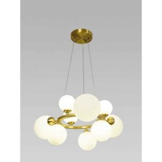 Candelabru modern, culoare corp auriu, 9 globuri albe, dulie G9, diametru 60CM, inaltime reglabila 80CM