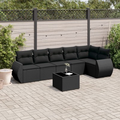 Gossi set canapele de gradina cu perne, 7 piese, negru, poliratan foto