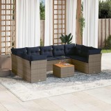 vidaXL Set canapele de grădină cu perne, 10 piese, gri, poliratan 3256138