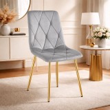 Scaun bucatarie/living, Artool, Libra, catifea gri deschis, picioare metal auriu, 45x54x86.5 cm