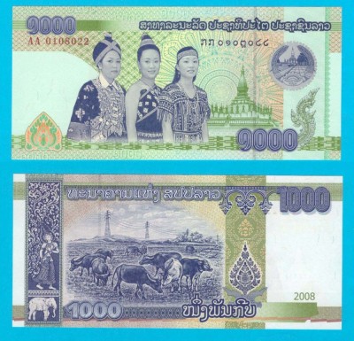 Laos (p#39) 1000 Kip 2008 UNC &amp;#039;Hmong&amp;#039; serie: AA0108022 foto