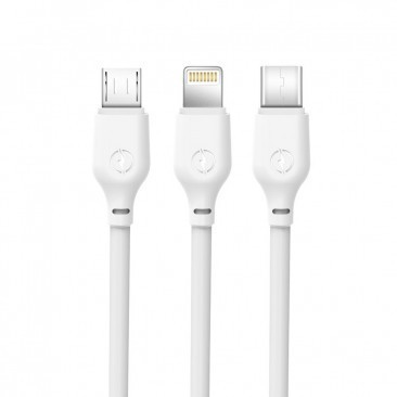 CABLU DE DATE, XO-NB103, 3IN1 (8-PIN/MICRO/TYPE-C) 2,1A, 1 M, ALB, BLISTER foto