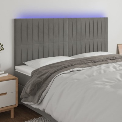 vidaXL Tăblie de pat cu LED, gri deschis, 180x5x118/128 cm, catifea 3122722 foto