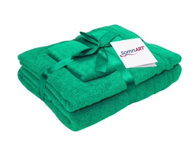 Set prosoape bumbac Somnart, 600gsm, de fata 50x90 cm + de corp 70x140 + de maini 30x50 cm - verde Relax KipRoom foto