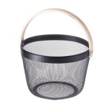 Cumpara ieftin Cos depozitare metal negru lemn natur 25.5 x 17 cm