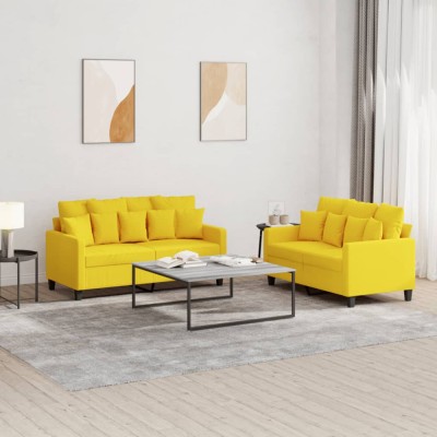 vidaXL Set de canapele cu perne, 2 piese, galben deschis, textil 3201653 foto
