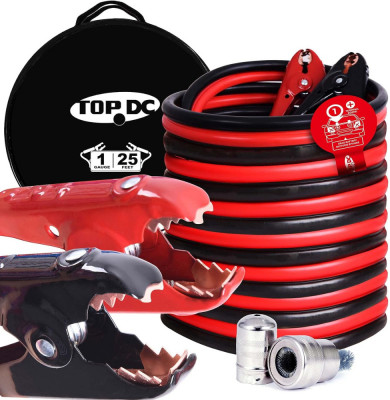 Cabluri jumper TDC 1-Gauge 25-FT 700Amp Heavy Duty Booster Cabluri cu geantă de foto