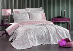 Cuvertura de pat Valentini Bianco din brocard, Nurbanu Pink foto