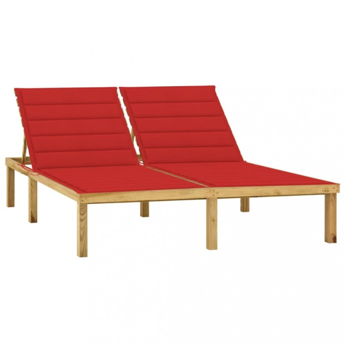 vidaXL Șezlong dublu cu perne roșii, lemn de pin tratat 3065885