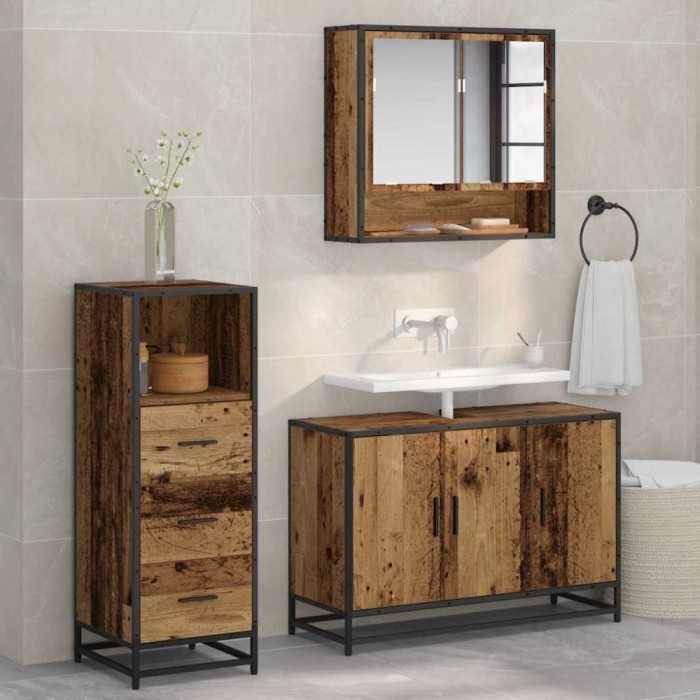 vidaXL Set de mobilier pentru baie 3 pcs Lemn vechi 90 x 33 x 60 cm 3402408