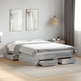 VidaXL Cadru de pat cu sertare gri sonoma 140x190 cm lemn prelucrat
