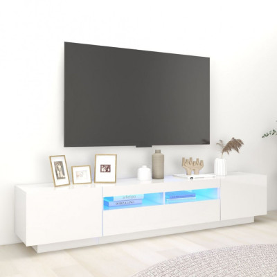 vidaXL Comodă TV cu lumini LED, alb extralucios, 200x35x40 cm foto