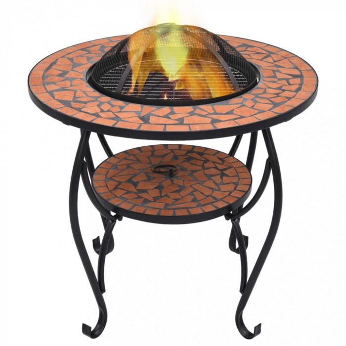 vidaXL Masă cu vatră de foc, mozaic, cărămiziu, 68 cm, ceramică