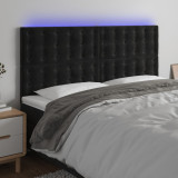 VidaXL Tăblie de pat cu LED, negru, 200x5x118/128 cm, catifea