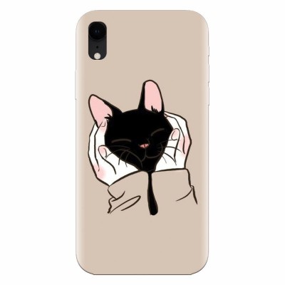 Husa silicon pentru Apple Iphone XR, Th Black Cat In Hands foto