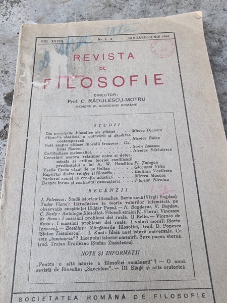 Revista de filosofie Vol. XXVIII Anul 1943 Nr. 1-2