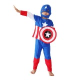Costum Captain America Copii, Marime L (7-9 Ani), Albastru, Baieti, Include Masca si Pantaloni