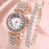 Set cadou cu ceas de dama Geneva Crystal auriu roze si bratara