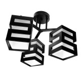 Lustra Lemn VANJA cu Abajur Patrat 3 X Dulie E27 Alb Negru, Alessandro DESIGN