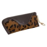 Husă pentru ochelari de soare, Maro cu model leopard, Breloc auriu, CMCLASS